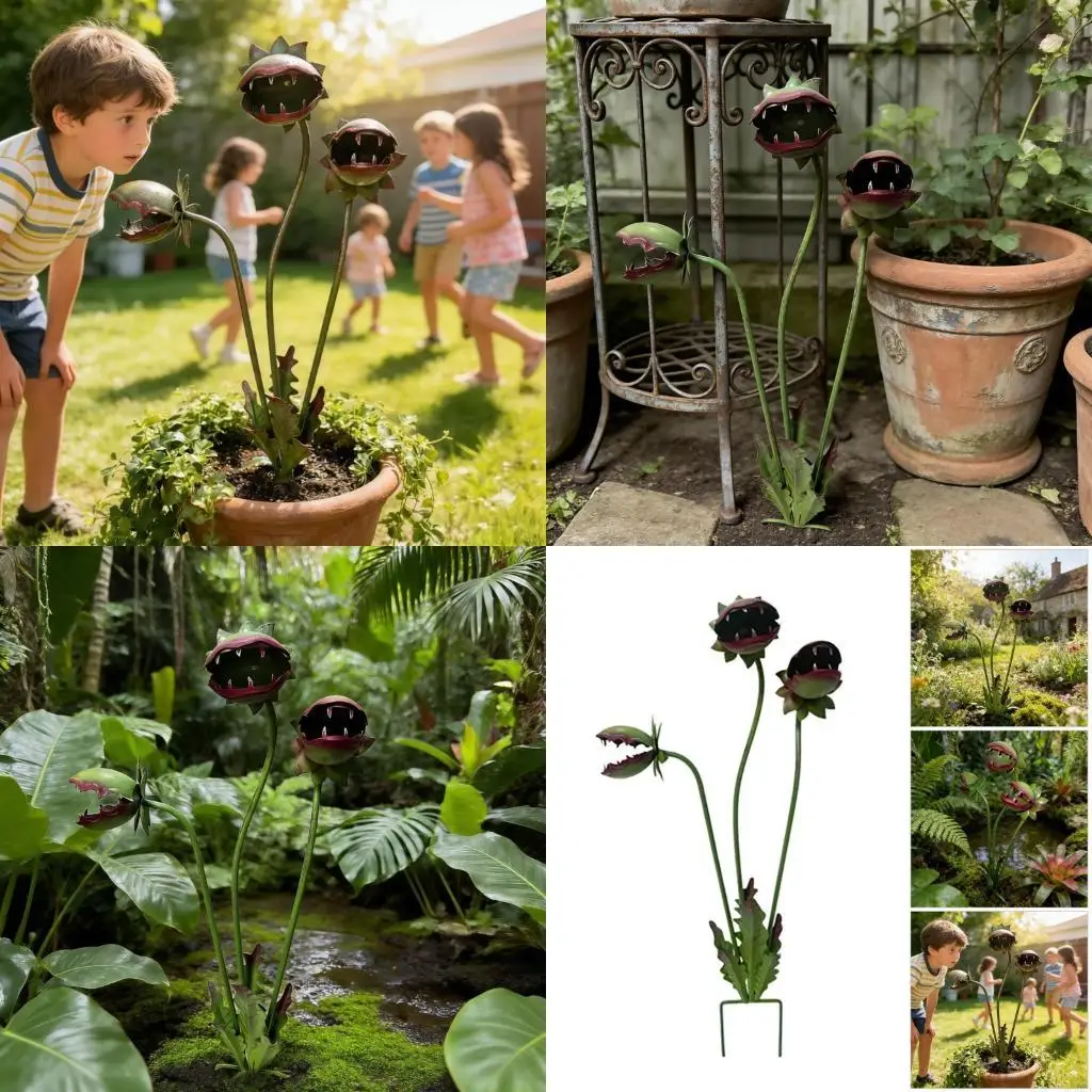 

64Cm Tall Artistic Metal Pitcher Demonic Plant Garden Ornament Perfect For Patios Yard And Indoor Plant Displays 87HA