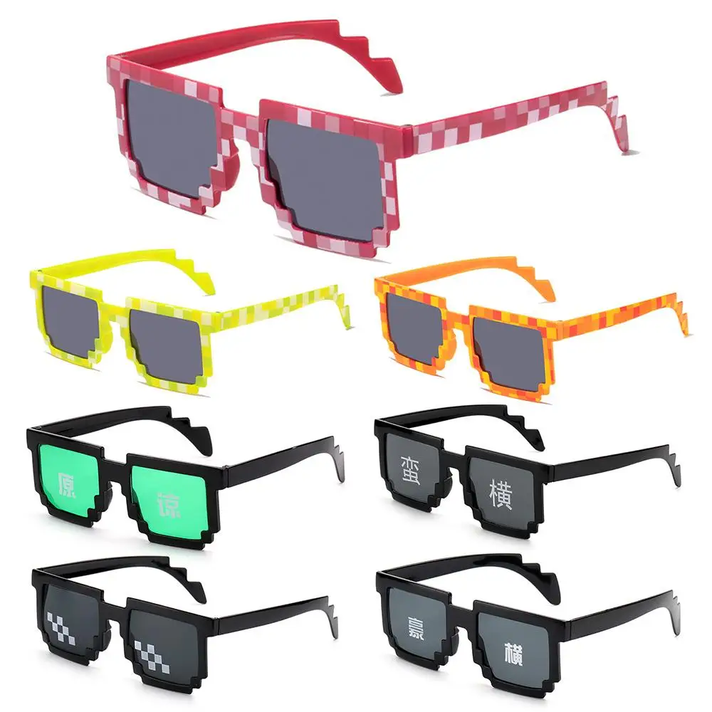 Gift Halloween for Adults Teens Cosplay Pixelated Mosaic Glasses Decorative Shades Gamer Robot Sunglasses Party Disco Glasses