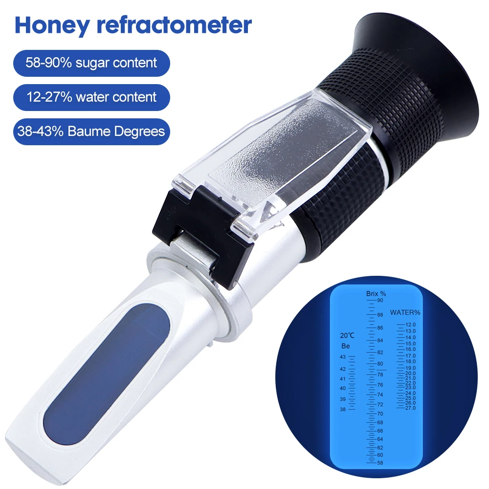 3 in 1 Handheld Refractometer 58-90% Honey Refractometer 12-27% Water Content Detector 38-43°Baume Tester ATC Beekeeping Tester