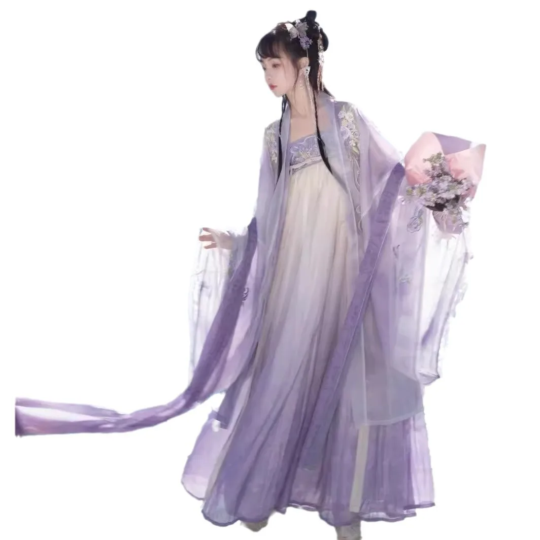 Vêtements chinois Han pour femmes, robe violette à hauteur de poitrine, éléments traditionnels 03, printemps et été, trempés, nouveau