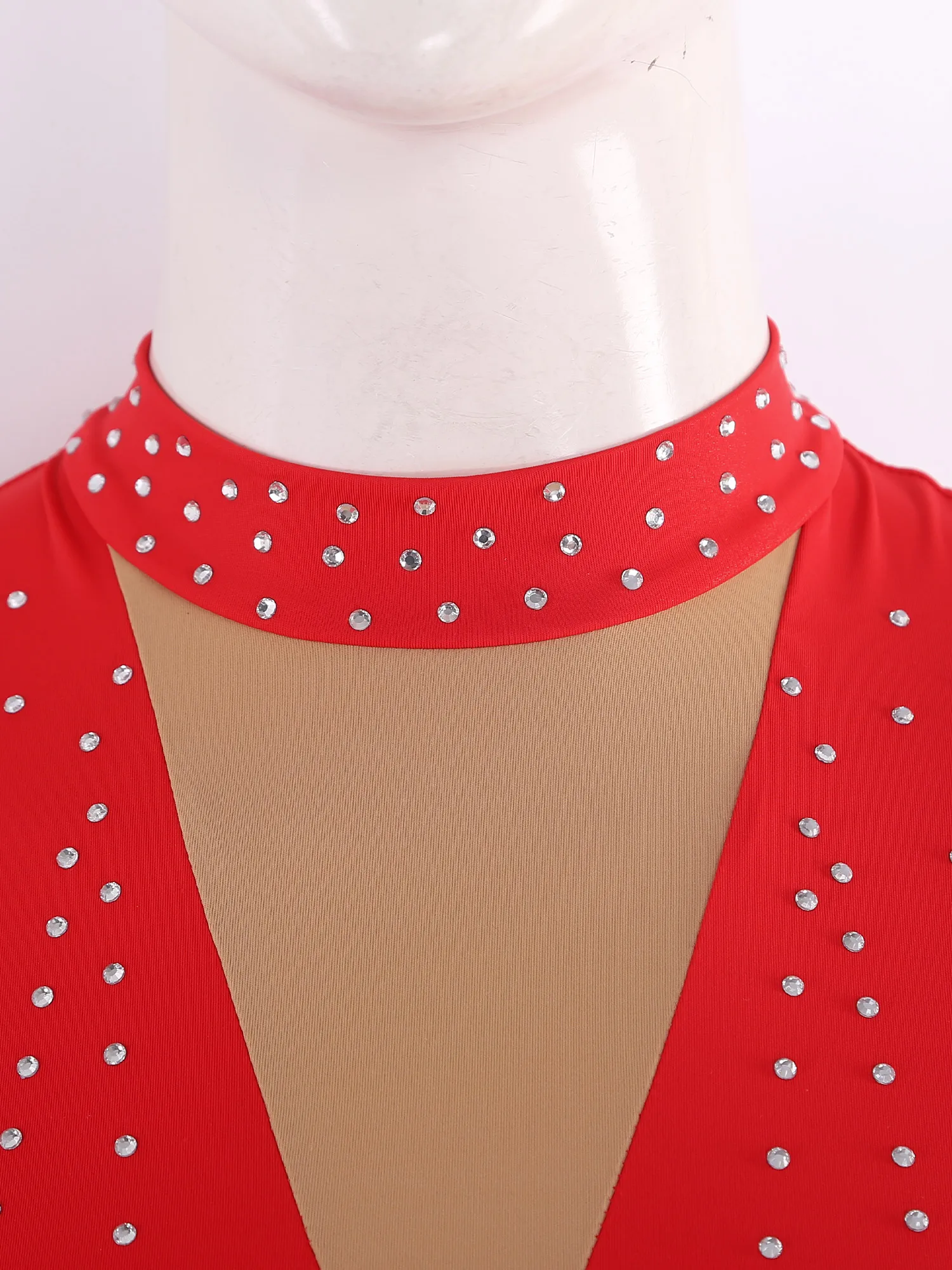 Women Gymnastics Shiny Rhinestone Full-body Unitard Gloved Sleeves Footed Bodysuit Jumpsuit for Yoga Ballet Dance Figure Skating