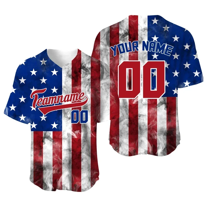 Independence Day Men Baseball Jersey Custom Shirt  American Flag Sublimation Blanks Stagtue of Liberty Sportswear Man T-Shirts