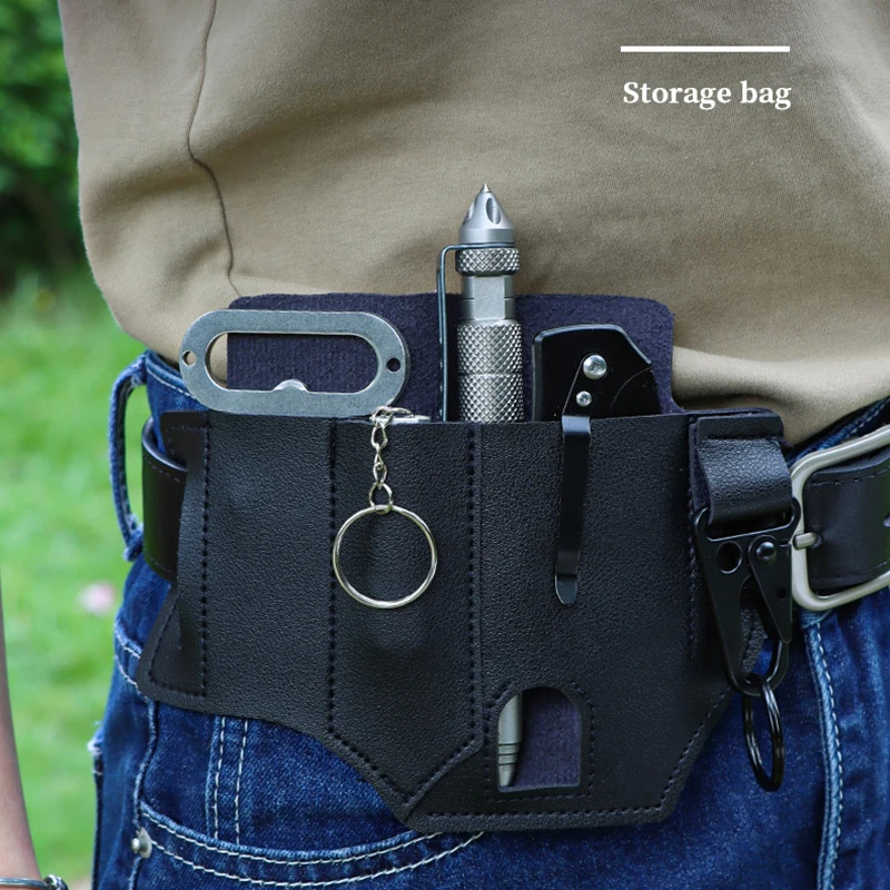 Tactical Multi Tool Belt Leather Bag Portable Tool Storage Bag Holster Outdoor Camping Hunting Waist PU Leather Pocket