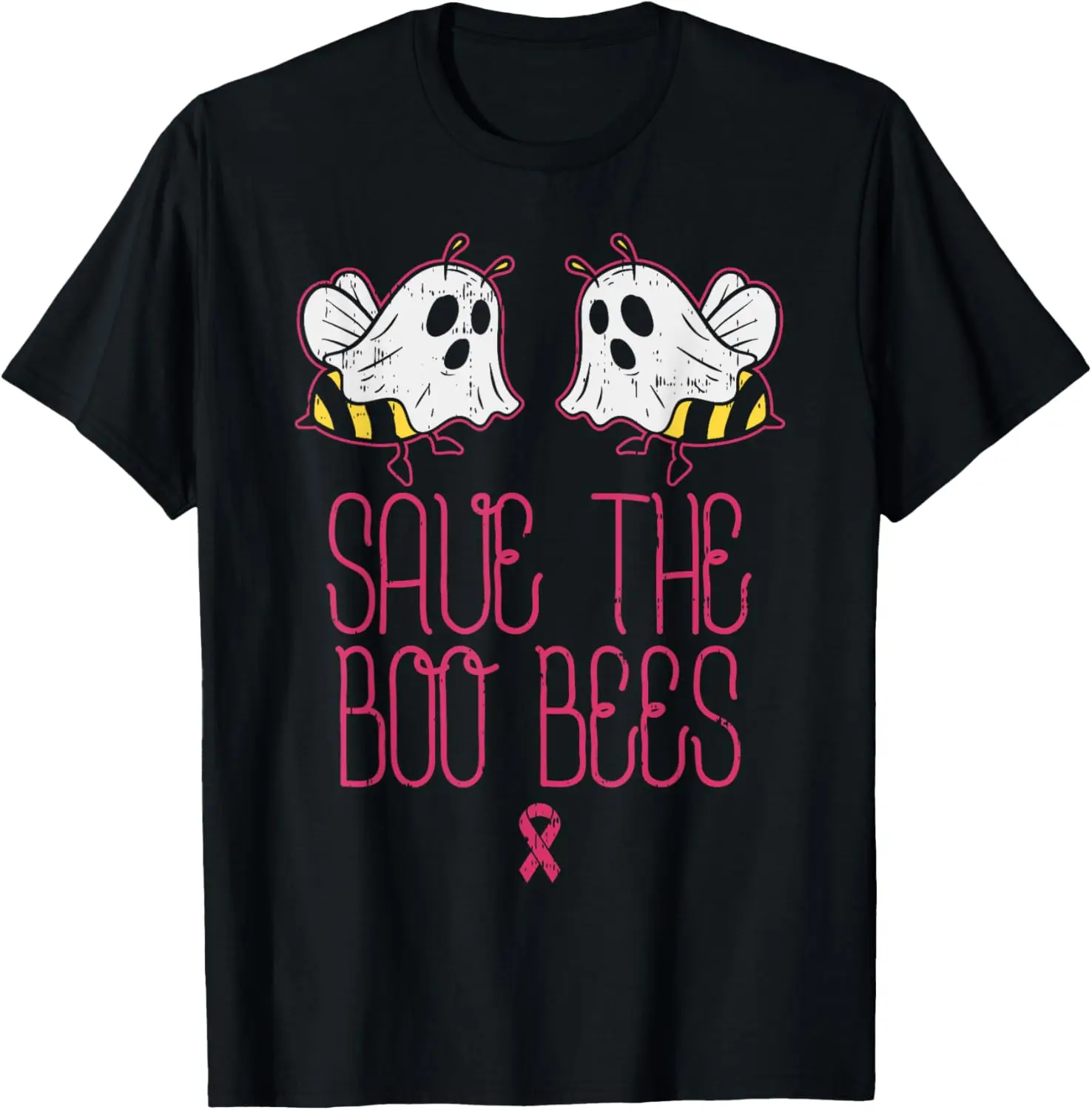  تي شيرت Save The Boobees Boo Bees للتوعية بسرطان الثدي للهالوين تي شيرت للنساء مضحك بشريط وردي دعم تي شيرت هدية مخيف لطيف #2