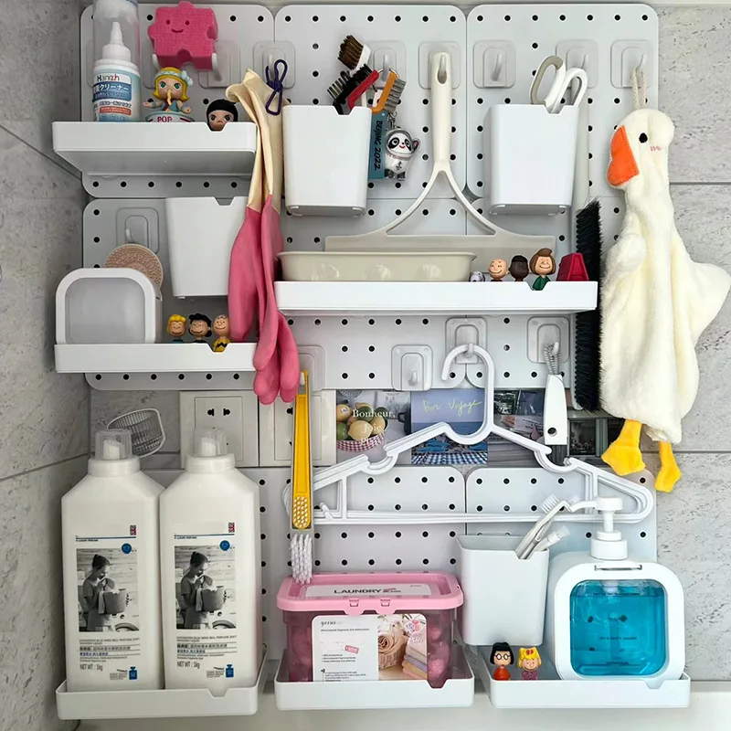 Punch-free Wall Hole Board Storage Rack Organizer Student Bedroom Study Kitchen Bathroom Hole Pegboard Rack  Wall Mounted Decor