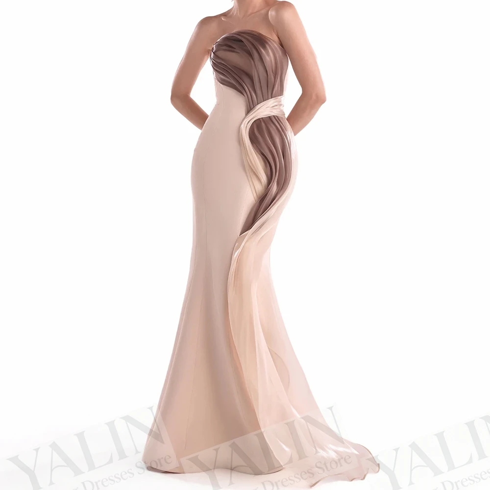 

Women's Mermaid Evening Dresses Floor-length Strapless Sleeveless Prom Gown Fashion Pleat Simple Draped Casual Customized Gowns