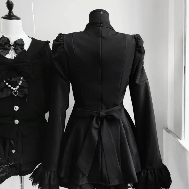Y2k Ästhetische Lolita Stil Bogen Kleid Shorts Set Frauen Kawaii Spitze Flare Hülse Bogen Hemd Kleid Japanische Punk Party Mini Kleid