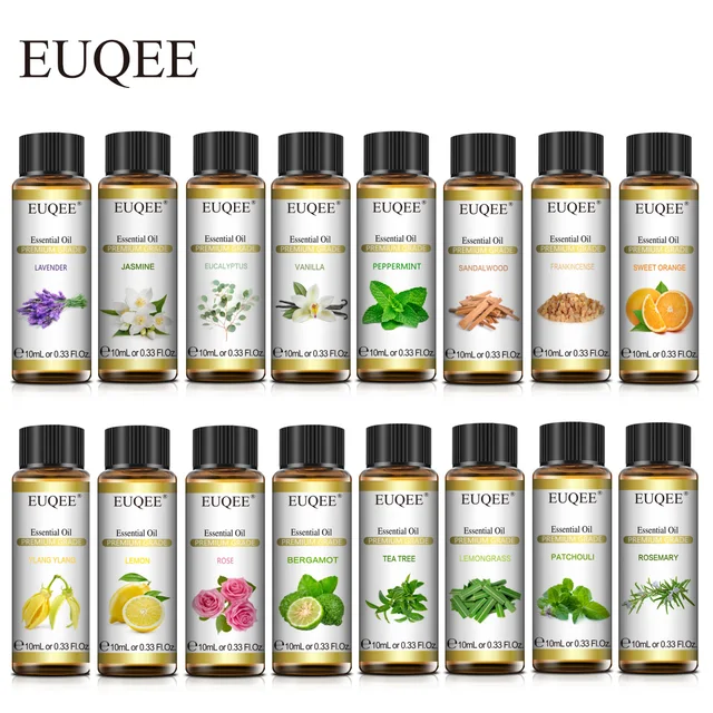 EUQEE 10ml naturalny olejek roślinny z zakraplaczem do dyfuzora nawilżacz lawenda jaśmin eukaliptus waniliowe olejki eteryczne