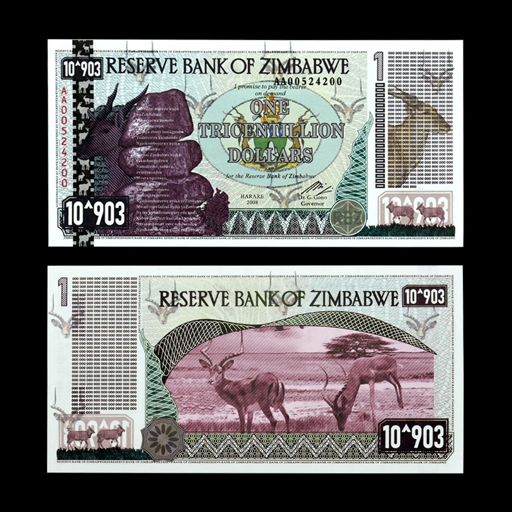 One Tricentillion Dollars Zimbabwe Banknotes 903 Zeros Paper Money Africa Notes Collectibles with Serial Number