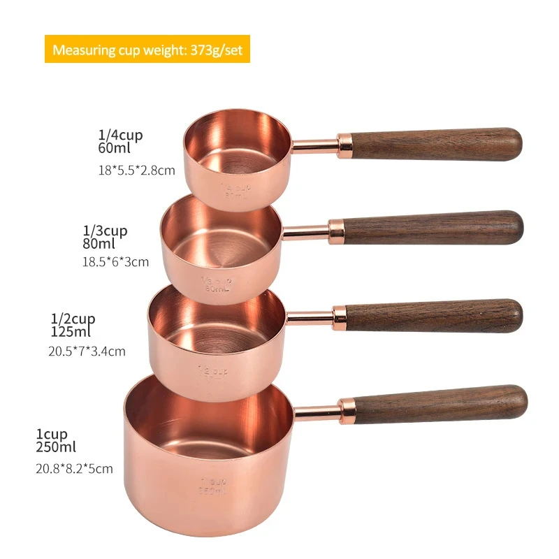 4pcs/Set Stainless Steel Measuring Cups Kitchen Dosing Spoons Set Wooden Handle Kitchen Milk Coffee Cake Baking Measuring Spoon