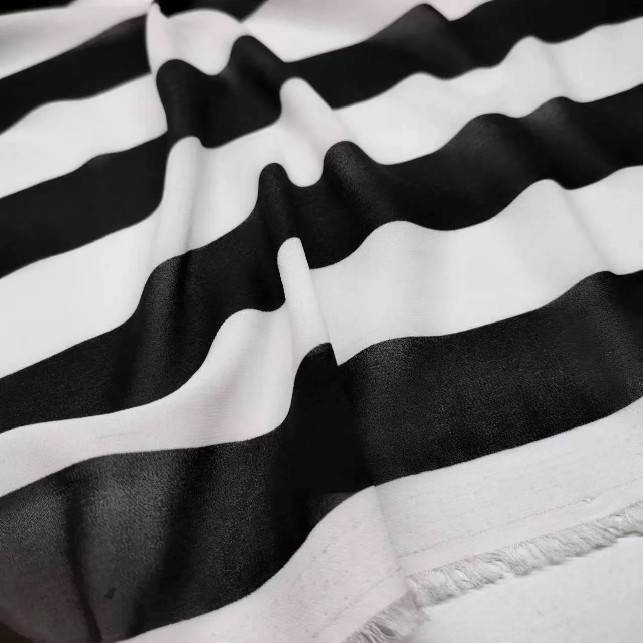 Wide Stripe Chiffon Dress Shirt Fabric 4CM Black White Streak Scarf DIY Sewing Material