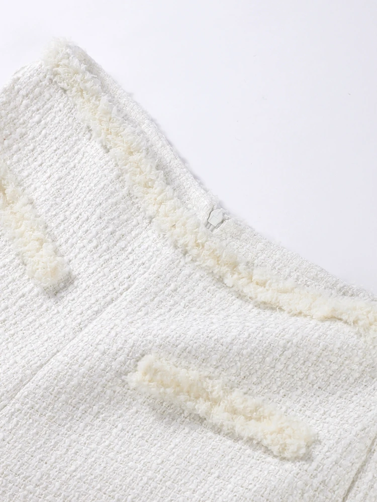 طوق الخشنة تويد معطف قصير المتوترة السراويل النساء مجموعة طويلة الأكمام زر أعلى مستقيم السراويل الخريف جديد شارع العليا سيدة البدلة #4