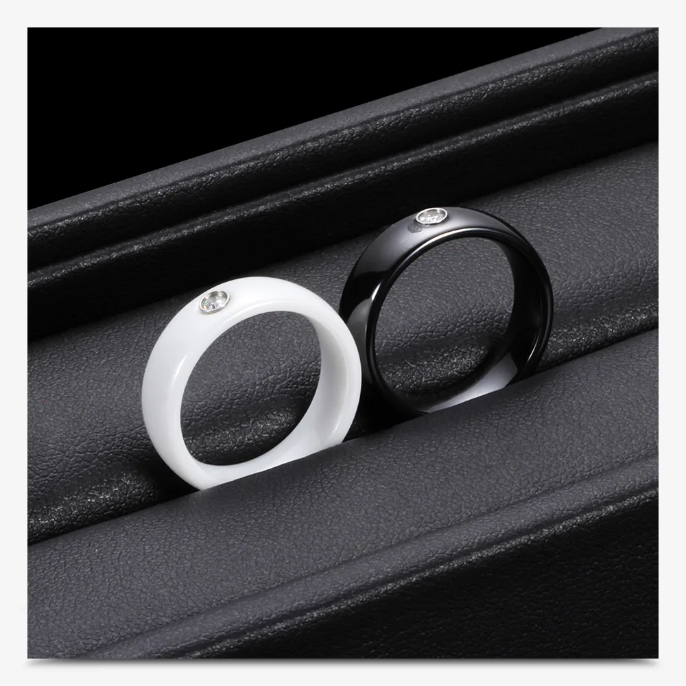 Schlichter Zirkon-Ring aus schwarz-weißer Keramik für Damen, wasserdichter Fingerschmuck, bestes Geschenk für Freundin, Mutter – Detail 3