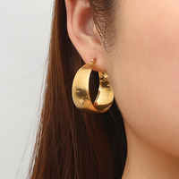 Irregular Glossy Round Circle Chunky Earrings for Women Gold Plated Stainless Steel Smooth Open Thick Hoop Earrings 25/30mm