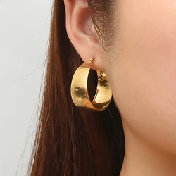 Irregular Glossy Round Circle Chunky Earrings for Women Gold Plated Stainless Steel Smooth Open Thick Hoop Earrings 25/30mm