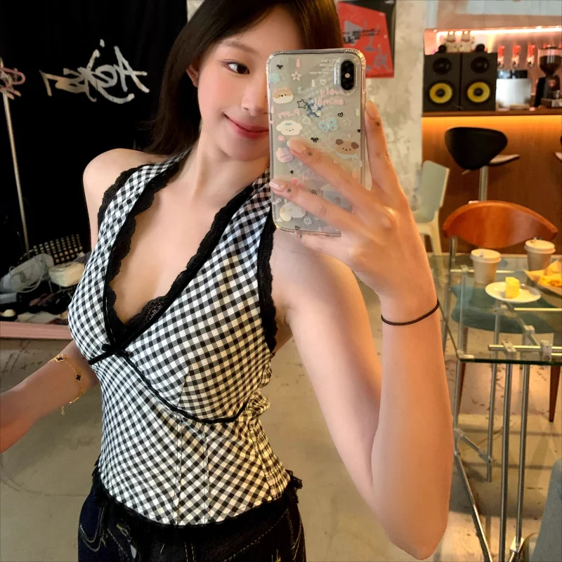 

Harajuku 2000s Summer Subculture Sexy Y2k Tank Tops Hottie Cute Sweet Slim Lace Stitching Camis Womar Casual Korean Fashion Vest