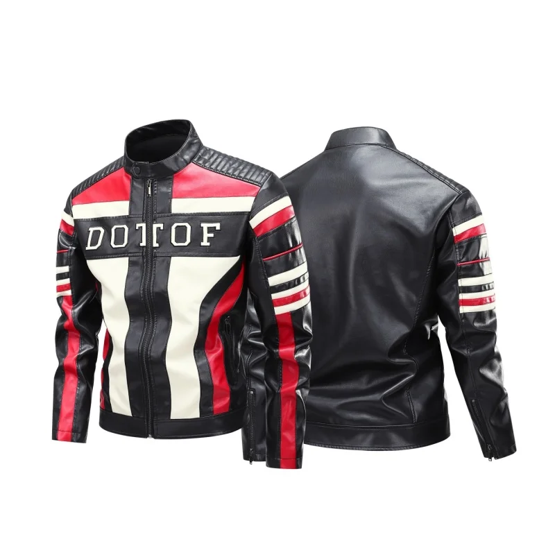 

High Street Men's Vintage Biker Leather Jacket Autumn Winter Retro Stand Collar Motorcycle PU Coat Warm Windproof Casual Jacket