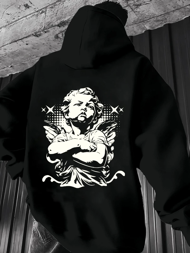 

2025 Autumn and Winter Mens Casual Hoodie Angel Print Loose Fit Classic Round Neck High-end Luxury Is for Both Men and Women Top