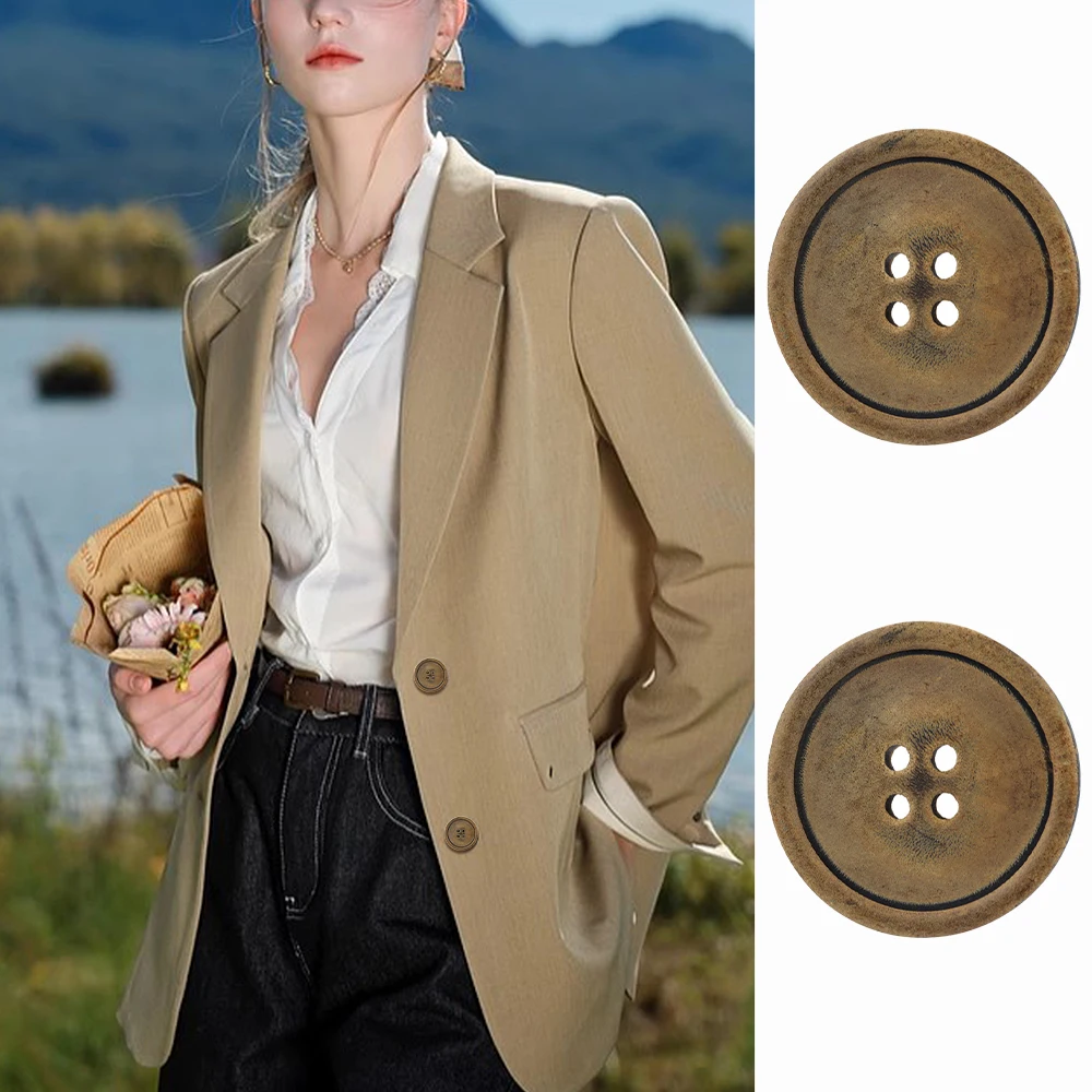 

Premium Vintage 4-Hole Round Horn Buttons 15/20/25mm 5PCS Set Brown for Jackets Coats Bags DIY Craft, Natural Sewing Accessories