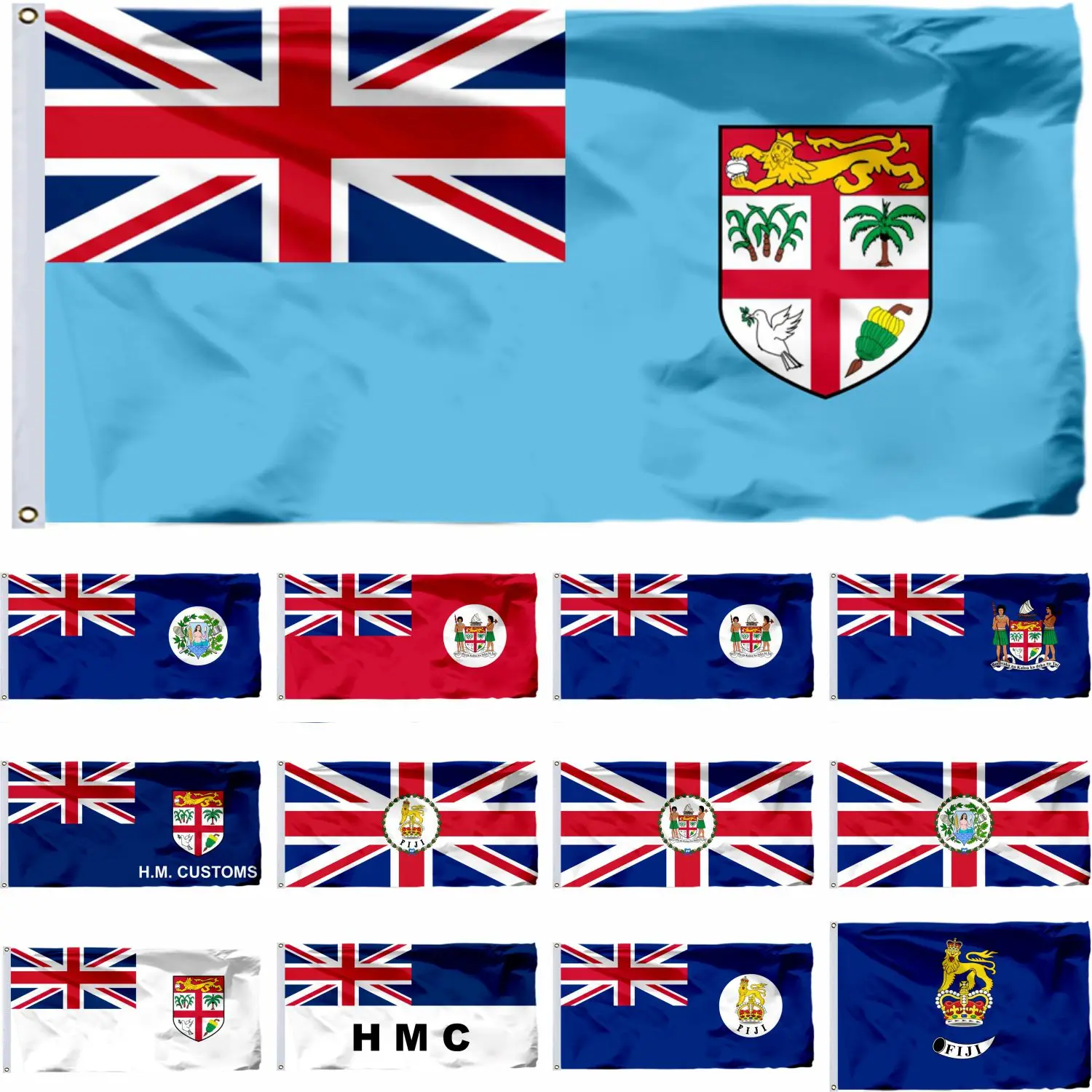 FJ Civil Ensign Banner, Fiji Customs Ensign, 1881-1970 Flag, 90x150cm, 21x14cm, 3x6ft