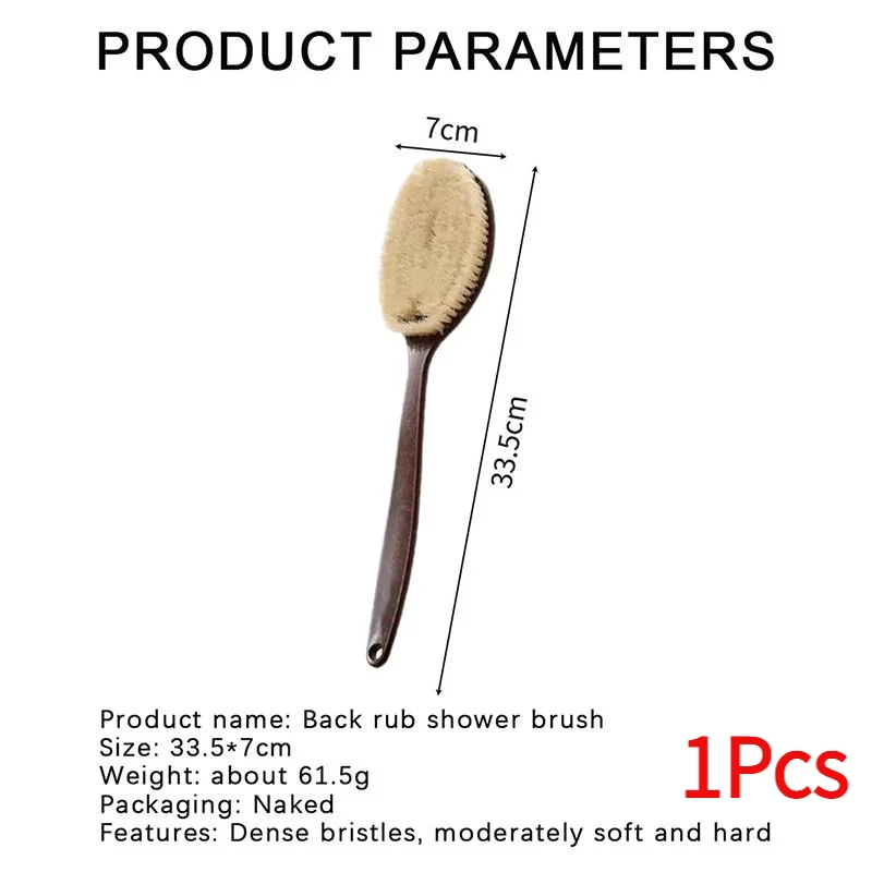 #1Pcs Body Massage Brush 2 In 1 Long Handle Back Scrubber Natural Coconut Bristle Wet Dry Bath Brush