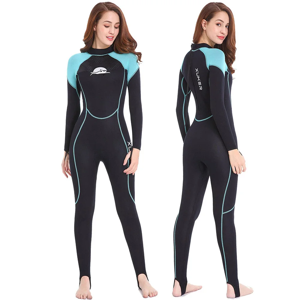 Ternos molhados de neoprene de 2mm para mulheres, roupa de mergulho de corpo inteiro para mergulho, surf, natação, canoagem em água fria, alça com zíper traseiro
