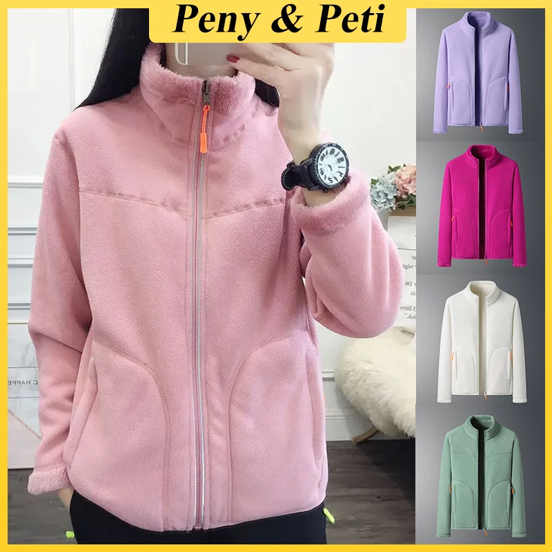 Double-sided Wear Winter Fleece Running Jackets Women Coat Sweatshirt Sports Warm Athletic Jacket Women