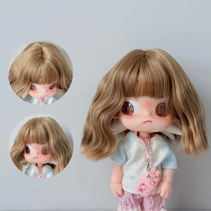 Zisga Gazi Sister BJD/SD Doll Wig Gingerbread Man Curly Hair 2D Coffee Brown Bangs Long Curly Hair Accessories
