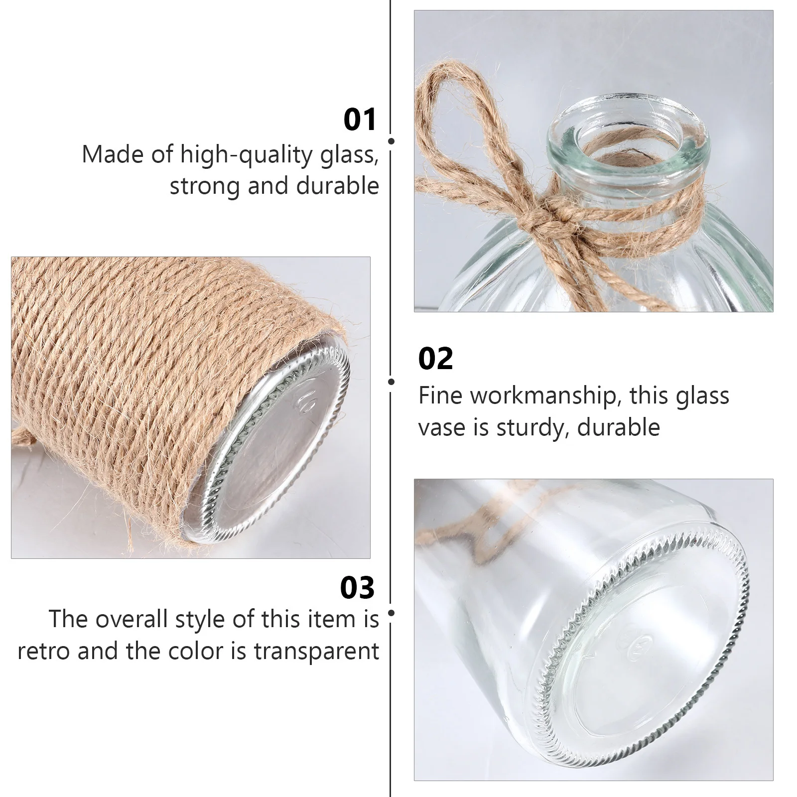 

5Pcs Hand Blown Transparent Glass Vase Decorative Flower Container Leak Proof Tabletop Plant Adornment