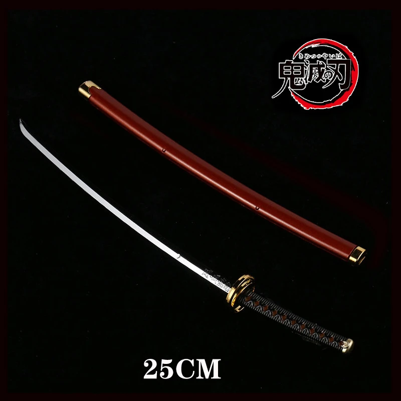 Demon Killer Tanjiro Sun Wheel Knife Metal Gift Props Samurai Sword With Sheath Sword Weapon Model Children\'s Toys 25CM