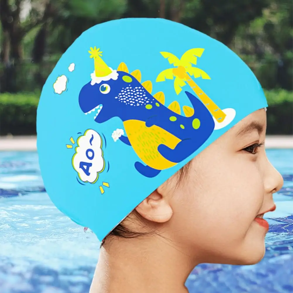 Kids Swimming Hat Swim Pool Hat Boys Girls Silicone Water Diving Hat Waterproof Cartoon Dry Hair Swim Caps Protect Ears Swim Hat