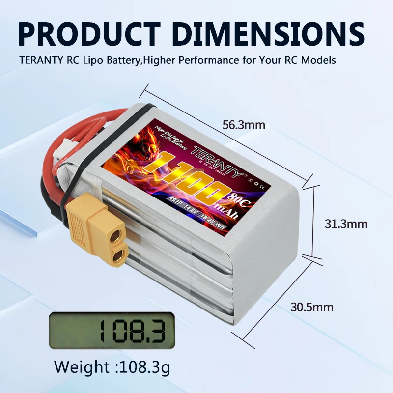 r c helicopter lipo dimensions TERANTY 4S 1100mAh 80C/160C Lipo Battery For RC Helicopter Quadcopter FPV  Racing Drone RC Parts 14.8V Rechargeable Battery