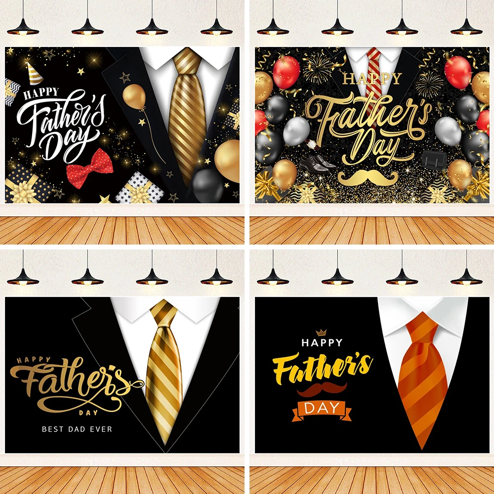 

Father's Day Photography Backdrop Balloons Glitter Black Suit Tie Gift Gentleman Party Decor Thank You Daddy Photo Background
