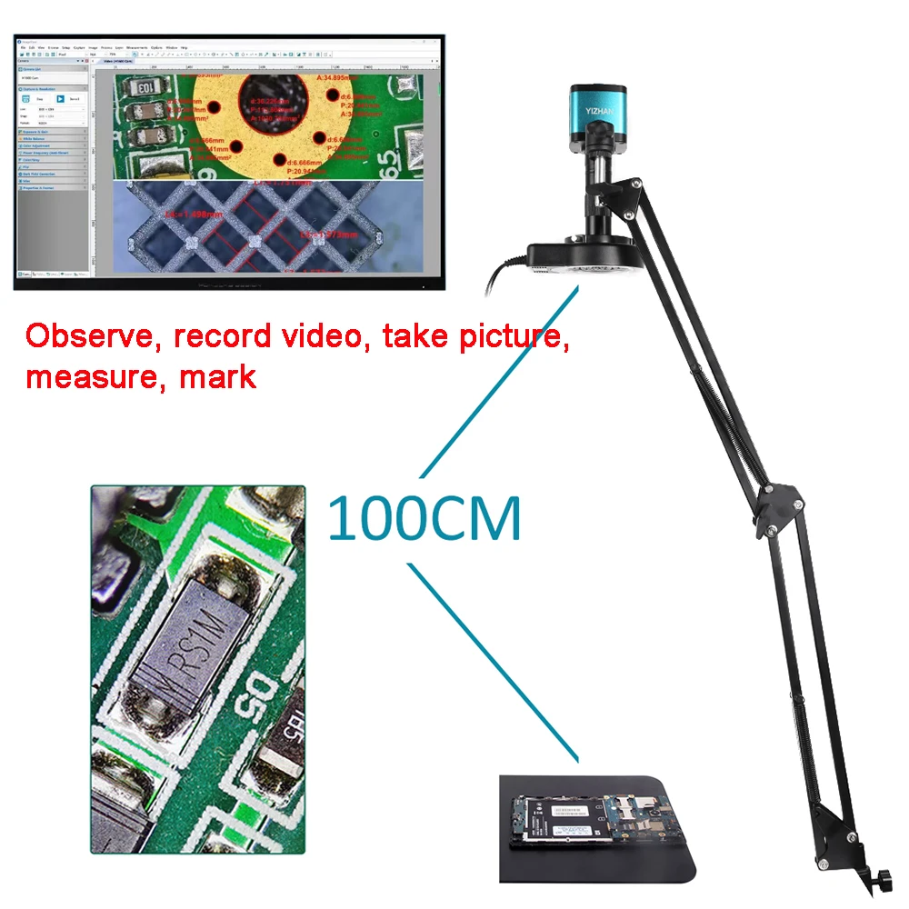 Yizhan 4K HD Cyfrowy Mikroskop Elektroniczny do Spawania Kamera Mikroskopowa HDMI/USB/VGA Obiektyw 150X Duże Pole Widzenia, Odległość Pracy 5-100cm, Elastyczne Ramię Artykulowane — zdjęcie 6