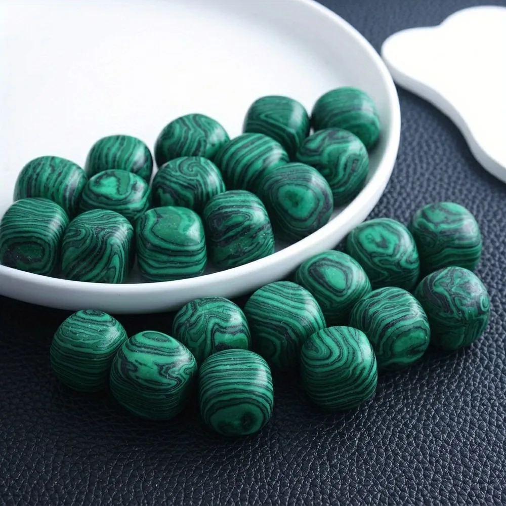 Natural Cubic Malachite Tumbled Stones - 10pcs Marbled Banded Polished Gemstone for DIY Jewelry Making, Home Decor, and