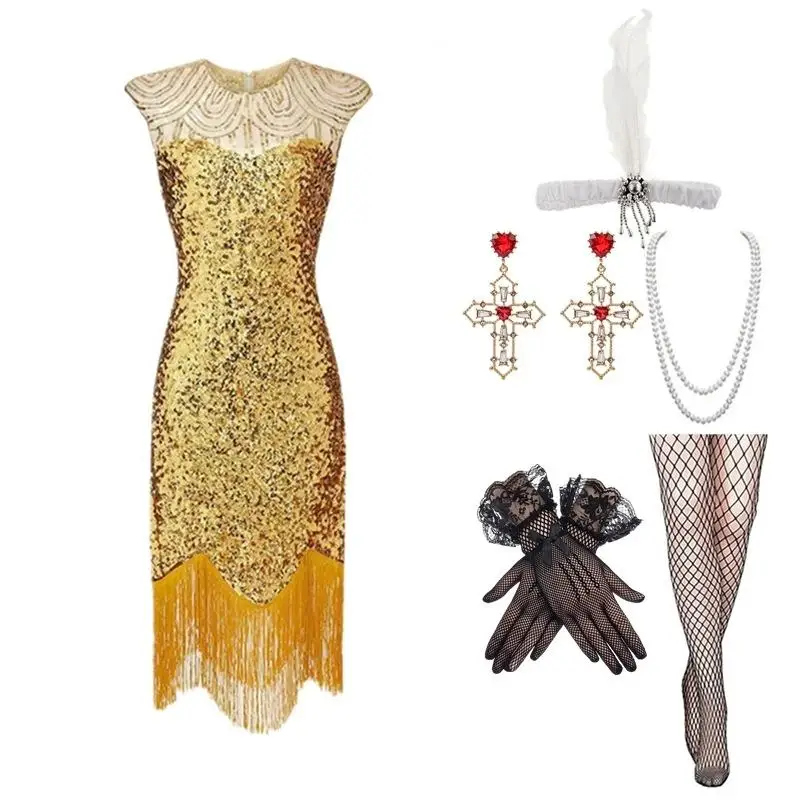 Rétro perlé frange soirée Dr rond Ne scène Performance Costume robe de bal Ele femme spécial Ocn tenue