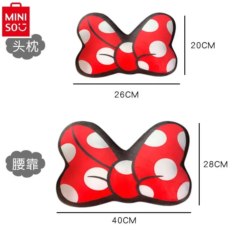 MINISO-Coussin de siège de voiture avec nœud Minnie pour femme, oreiller de soutien de la taille, confortable et respirant, dessin animé, décoration de cou