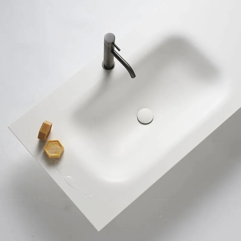 Modern glossy white wall-mounted rectangular artificial stone ceramic bathroom countertop hanging basin