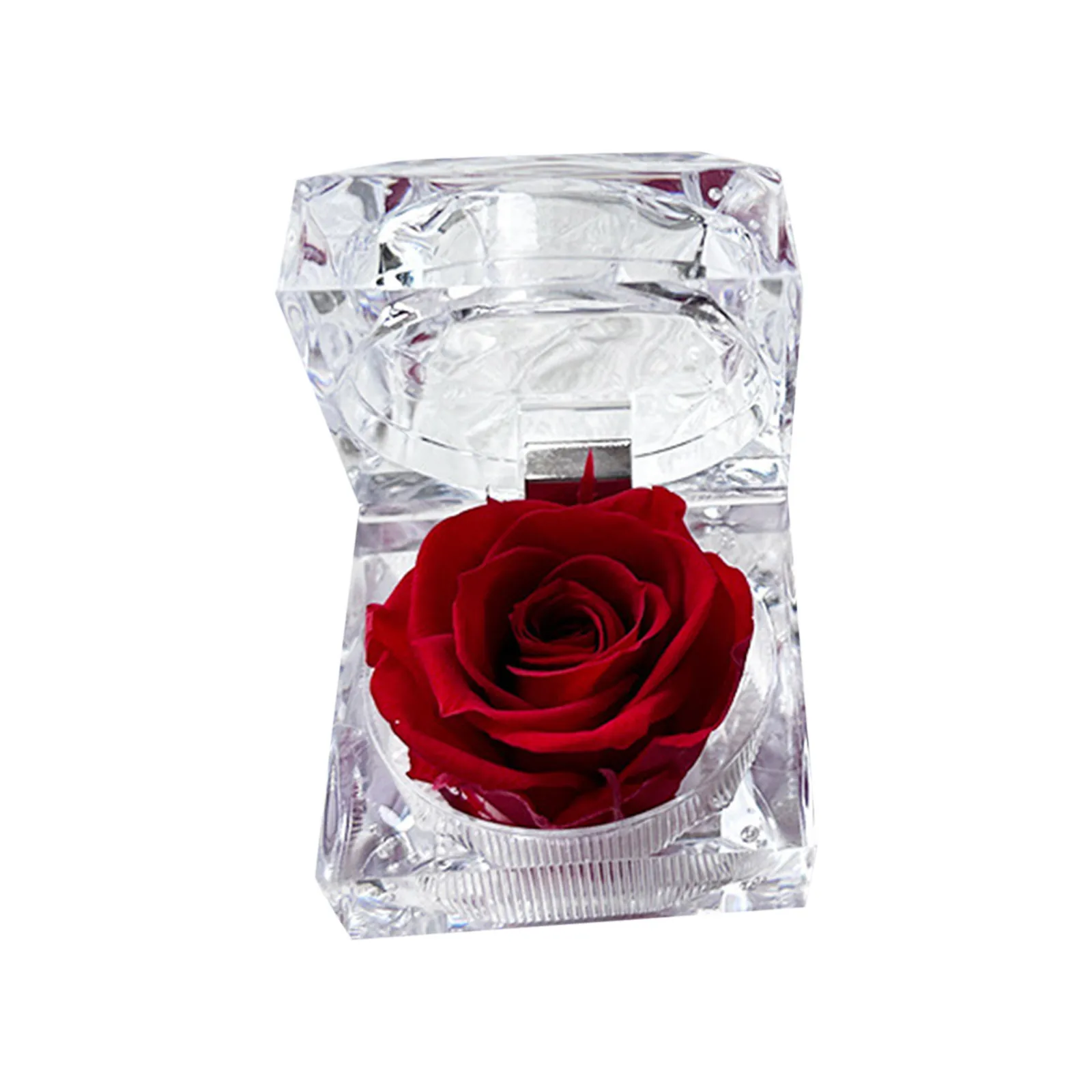 Chic Ring Holder Gift Box Never Withered Rose Acrylic Transparent Wedding Packaging Woman Jewelry Box Rose Ring Container - view 5