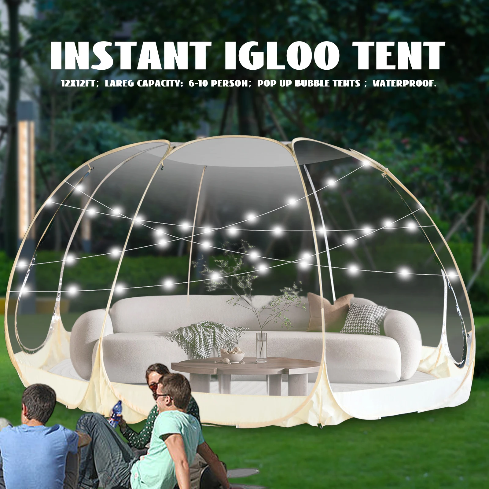 Pop Up Bubble Tent - 12' Instant Tent - Screen House for Patio - Large Oversize Weather Proof Pod - Cold Protection Camping Tent