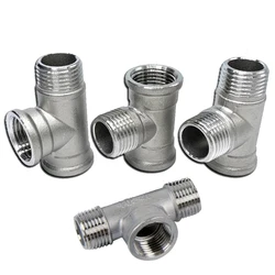 304 Stainless Steel BSP Male to Femlae Fitting 1/4 - 2 inch FFM FMF MMF MFM 3 Ways Tee Type Water Pipe SS304 Joint Connector