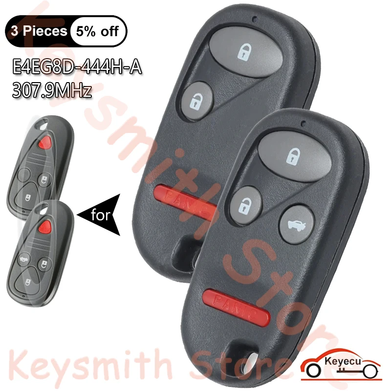 

KEYECU 3 4 Buttons 307.9MHz for Acura CL RL TL MDX 2001-2006 Auto Modified Remote Control Key Fob FCC ID: E4EG8D-444H-A