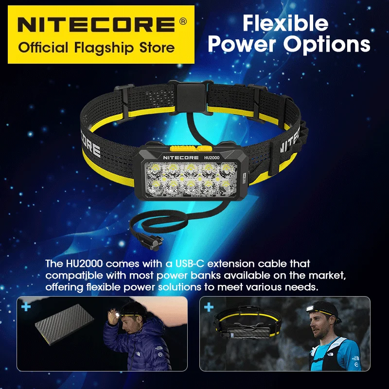 NITECORE HU2000 High Output Split-Type Work Headlamp 2000 Lumens USB-C Recharge LED Headlight Work Light Flexible Power Options