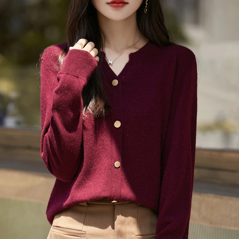 100% Merino wool autumn and winter new women's sweater half open collar false cardigan CHIC sense knitted warm base top