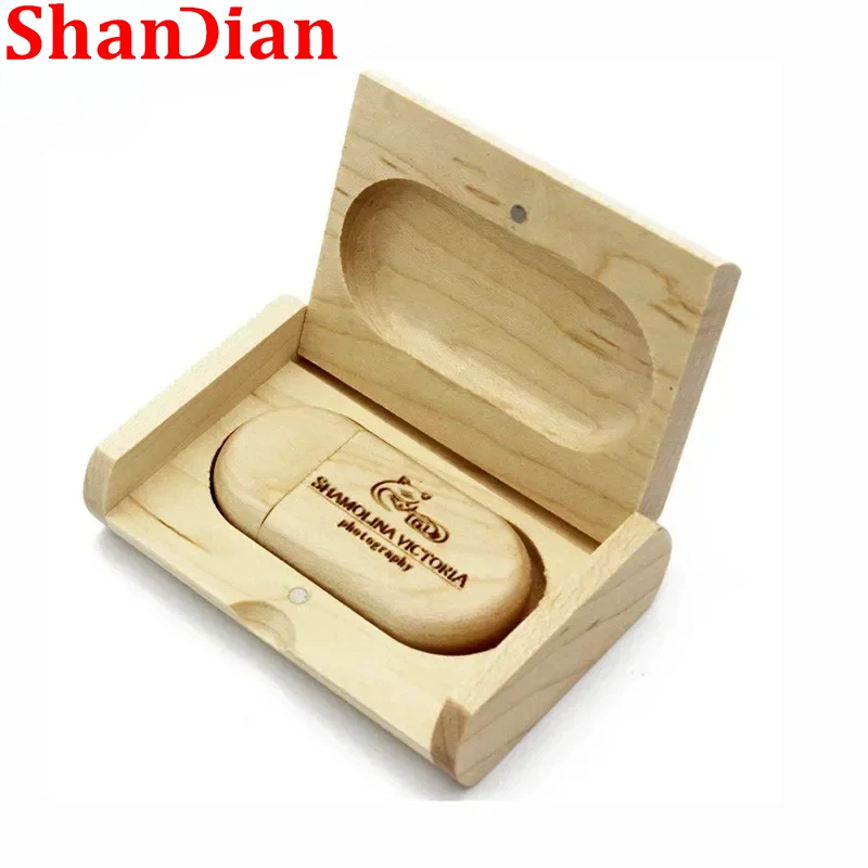 SHANDIAN USB 3.0 1PCS free custom logo USB Flash Drive  Oval Pendrive 4GB 16GB 32GB 64GB Gift Pen Drive with Wooden Box