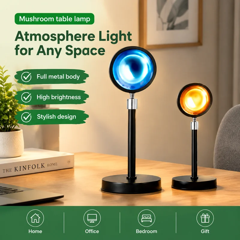 Sunset Lamp LED RGB Table Lamp, Red Sunset Glow, USB Powered Metal Night Light with Remote, Modern Living Room Decor, Mood Light