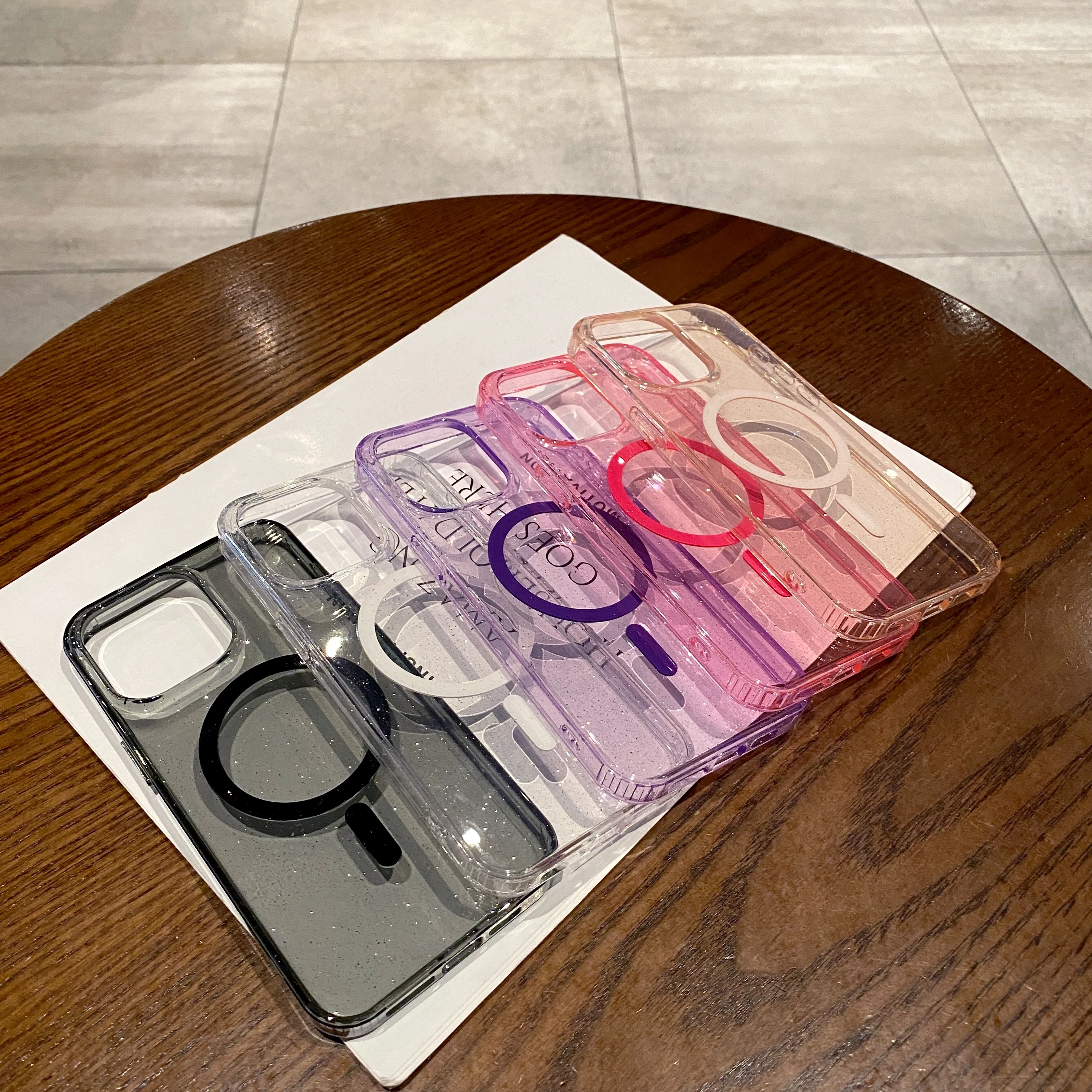 Luxury Bling Glitter ForMagsafe Wireless Charge Magnetic Case foriPhone 15 14 Plus 13 12 11 Pro Max Clear Hard Acrylic Cover