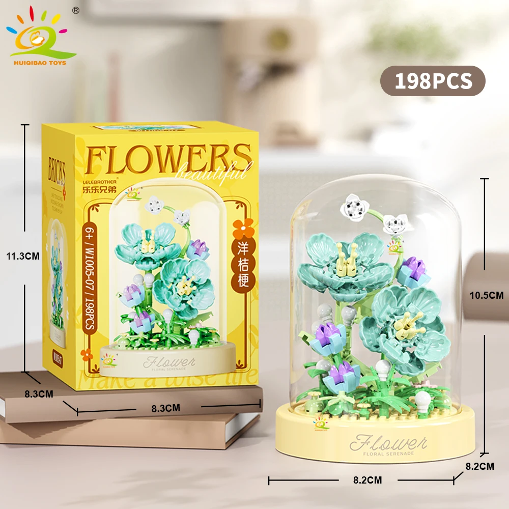 HUIQIBAO MOC Flower Display Box Micro Building Block MOC Mini Flower Mini Diamond Model Brick Toy for Children Desk Decoration