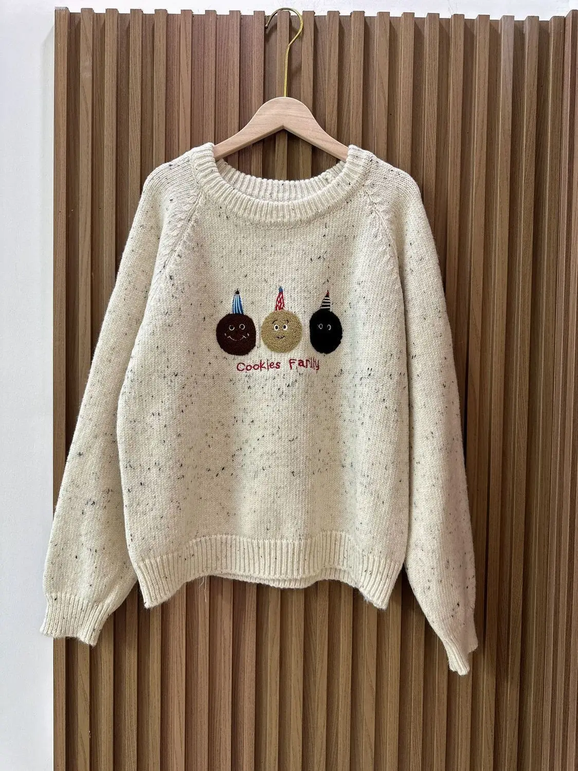 Cookie Pattern Sweater Korean Embroidery Advanced Sense Knitting Female Autumn and Winter Short Lazy Soft Waxy.