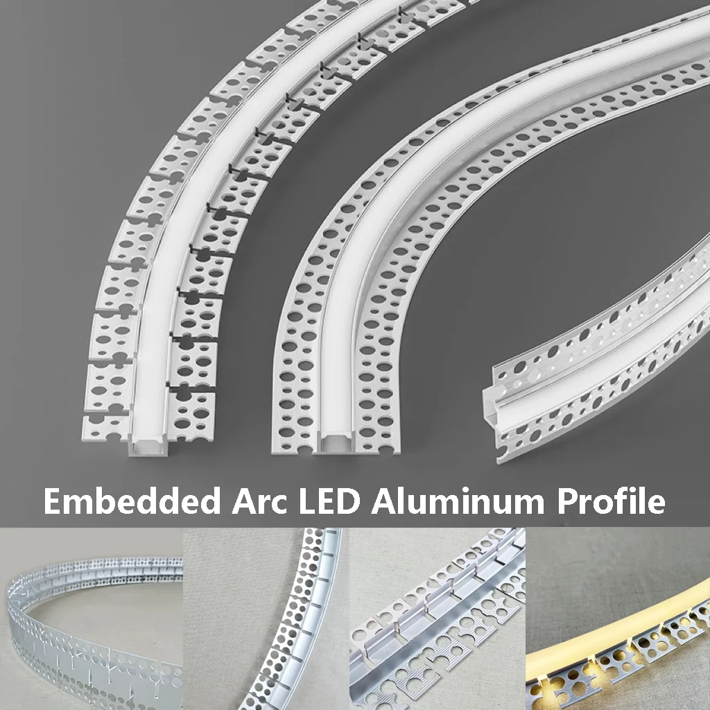 Embedded Arc LED Aluminum Profile Channel Frameless DIY Home Recessed Curved Ceiling Drywall Decor Bending Linear Bar Strip Lamp